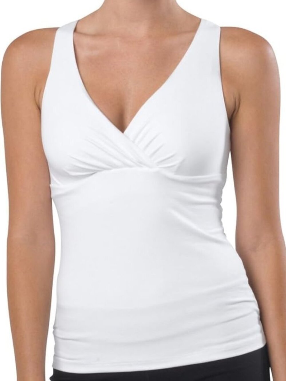 NWT PrAna Sz L Kira White Tank Sleeveless Twist Back V Neck Shelf Bra Quick Dry